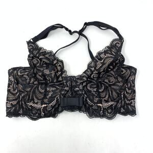 Paramour Women's 36D Black Sofia Unlined Full Figure Long Line Plunge Bra Lace
